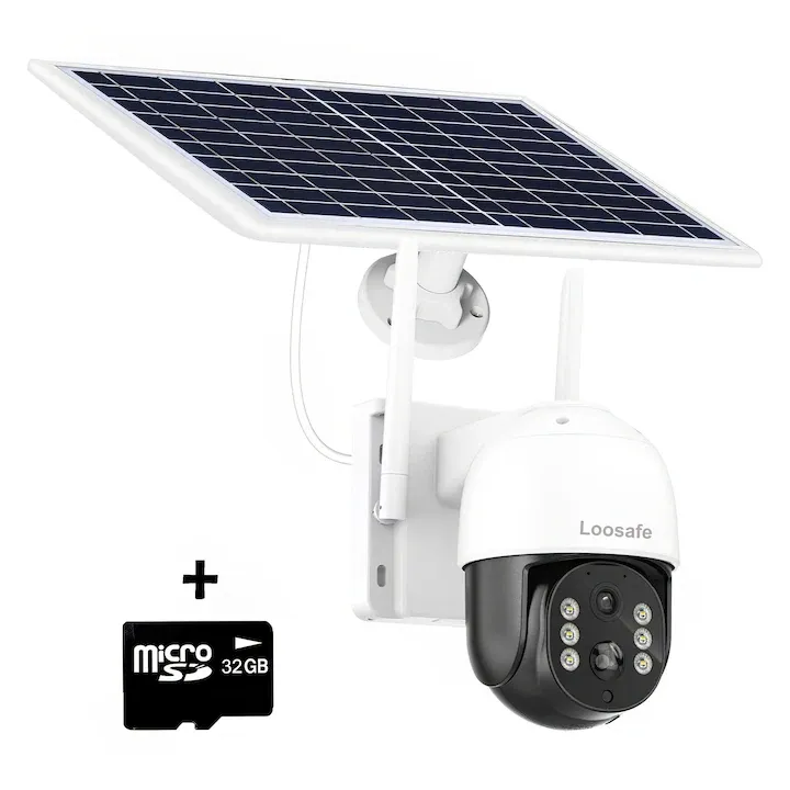 Camera de Supraveghere Solara WIFI Loosafe® WiFiGuard TQ5 +, 8MP, Exterior, Acumulator 10400 mAh, Panou Solar 7.6W, Ultra HD, 5X zoom, Rotire, Leduri Lumina si Infrarosu, Comunicare Bidirectionala, Senzor Miscare, Negru