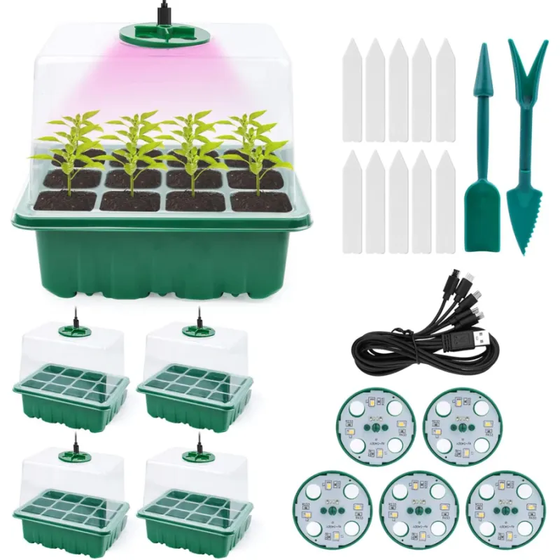 Set mini sere de gradina cu iluminare LED - Pentru cresterea plantelor in casa sau apartament, plastic, 185x140x140mm