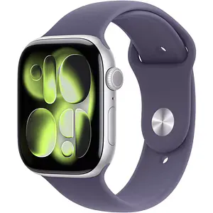 Apple Watch 11, GPS + Cellular, 42 mm, Silver Aluminium Case, Purple Fog Sport Band - S/M
