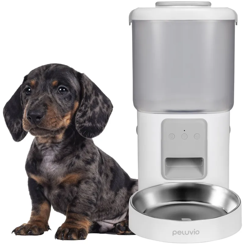 Hranitor Automat, Dozator de hrana pentru caini si pisici Peluvio CRISPY WiFi, Cronometrul, Alimentare de urgenta, 2x absorbante de umiditate, Bol igienic, Sarma anti-muscatura, 4, 5L, Controlul portiilor, Programare automata, WiFi, Alb