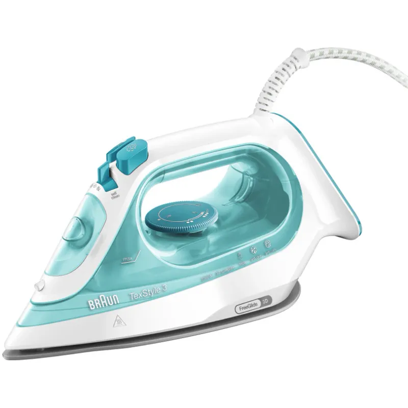 Fier de calcat Braun TexStyle 3 SI3041GR, 2350W, jet de abur 150g/min, abur variabil 0-45 g/min, talpa SuperCeramic, rezervor 270 ml, tehnologie FreeGlide, sistem antipicurare, alb/verde