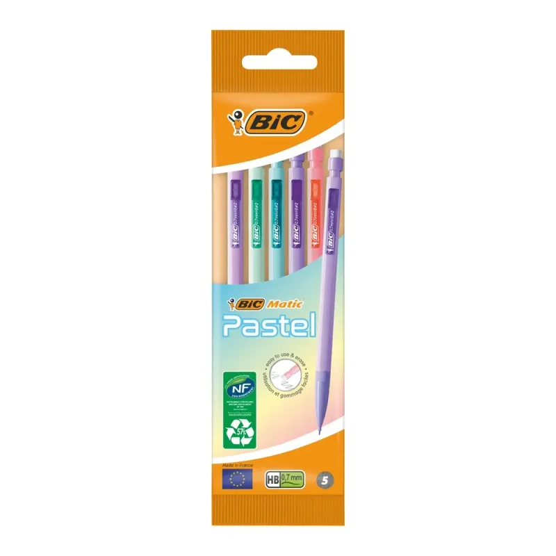 Set creioane mecanice BIC Matic Pastel, 0.7mm , 5 bucati/pachet
