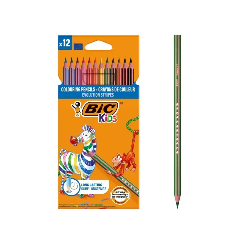Set 12 creioane de colorat BIC Evolution Stripes