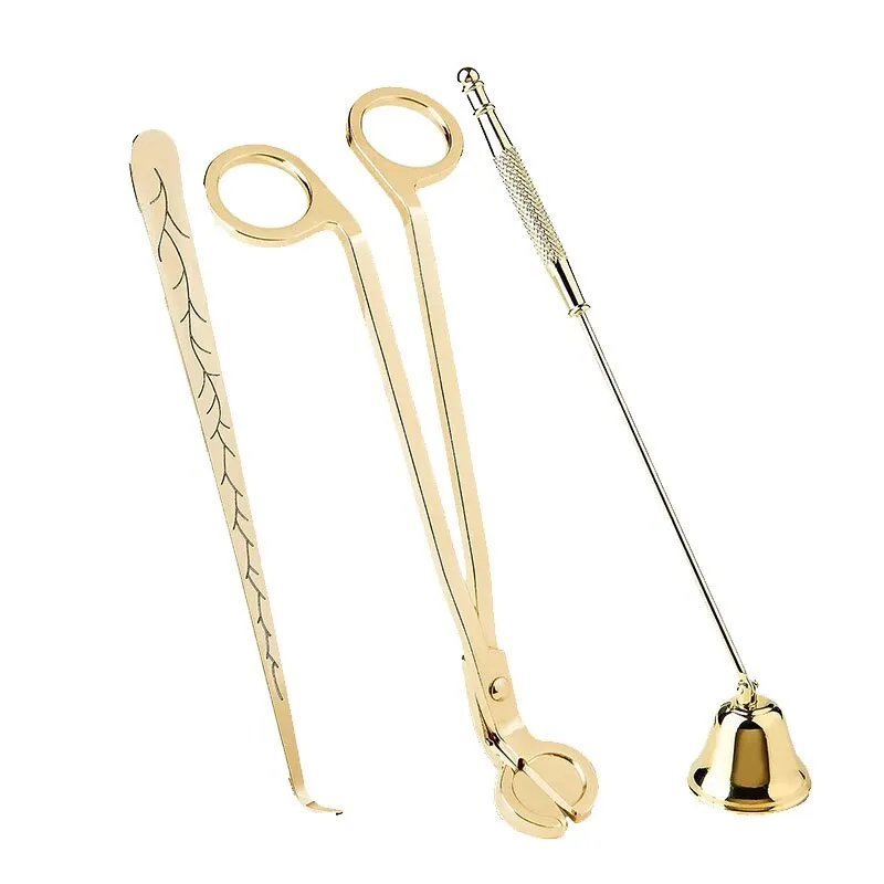 Set de Accesorii pentru Ingrijirea Lumanarilor Rqiurpn, 3 Piese, Otel Inoxidabil, Auriu