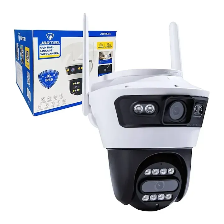 Camera supraveghere Smart Wifi Jortan4,6MP Pendan cu 2 Lentile, Vizualizare Live in Aplicatie, Interior/Exterior, Protectie IP66, Night Vision Full Color
