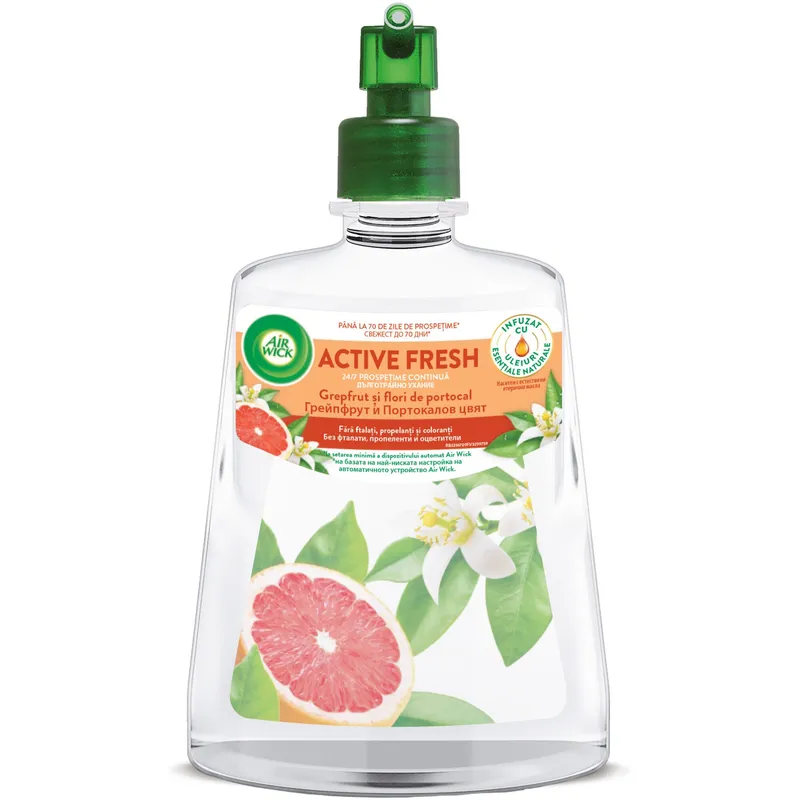 Rezerva odorizant de camera spray automat fara aerosoli Air Wick, Grepfrut si Flori de portocal, 228 ml