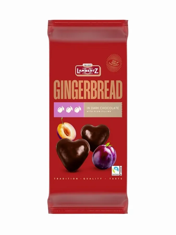 Turta dulce invelita cu ciocolata neagra cu umplutura cu crema cu prune Lambertz, 200 g