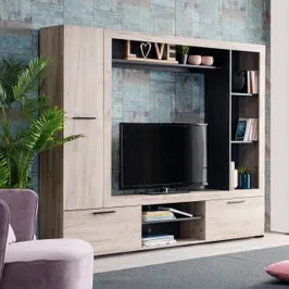 Biblioteca living Lorca, stejar gri + lemn negru, 195.5 cm, 2C