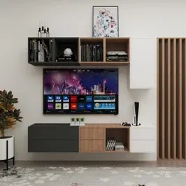 Biblioteca living M&M 7, alb + stejar sonoma + gri antracit, 200 cm, 9C