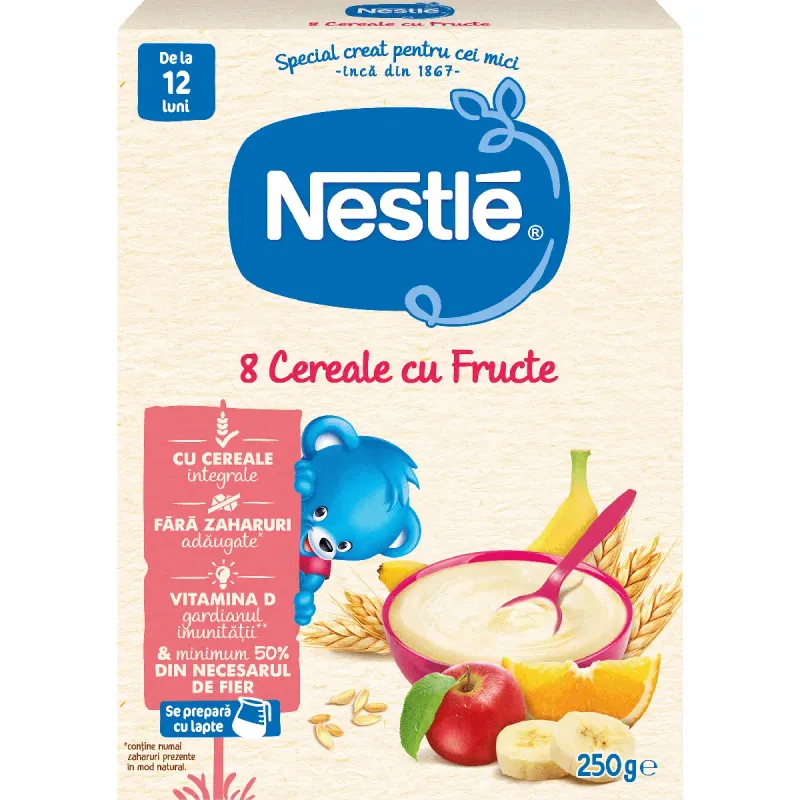 Cereale Nestle 8 Cereale cu fructe, de la 12 luni, 250 g