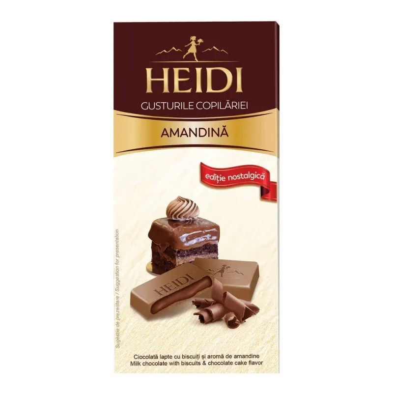 Ciocolata cu lapte, umplutura de cacao si biscuiti Heidi, 90 g