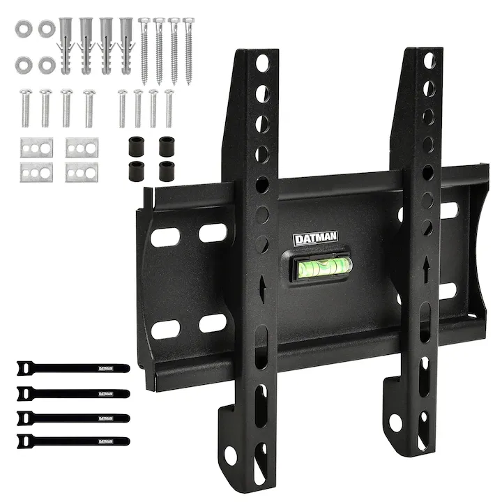 Suport TV Fix de Perete DATMAN, Max 50kg, Diagonala 23"-43" inch (58-109 cm), Montare fixa de perete din Otel, VESA 200x200, 200x100, 100X100 - Negru