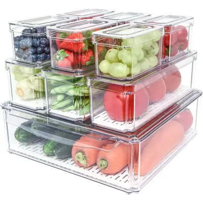 Set 10 Cutii Depozitare Elindor® Organizator pentru Bucatarie si Baie, Organizatoare Dulap si Sertare, Cutie pentru Sertar, Frigider, Camara, Baie, Bar, Birou, Cos Multifunctional, Separator Fructe, Legume, Parfumuri, Creme, Plastic Acrilic Transparent