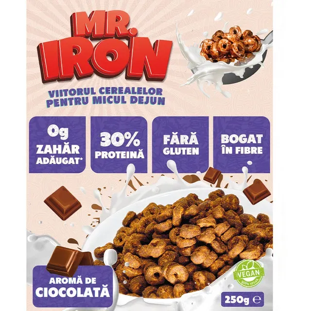 Cereale proteice cu aroma de ciocolata Mr. Iron, 250 g