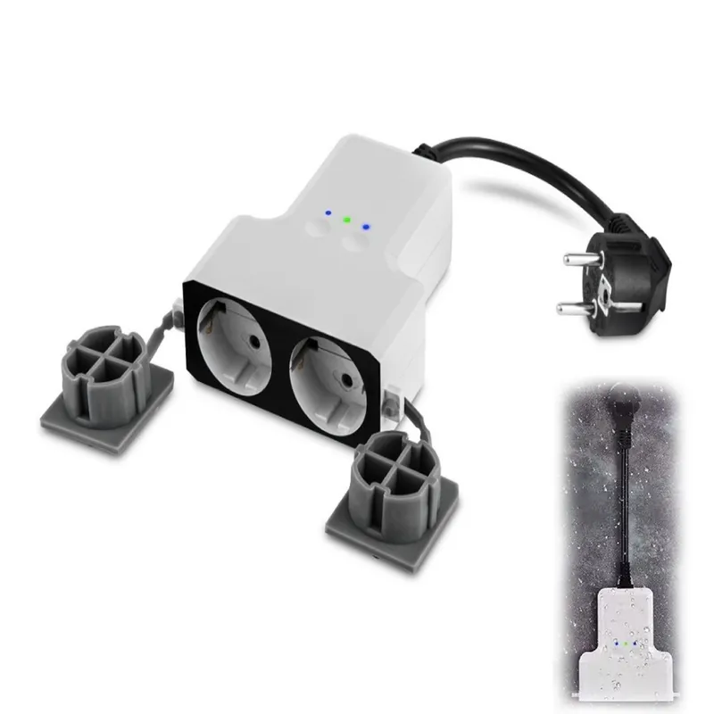 Priza inteligenta dubla de exterior WiFi comanda prin internet, aplicatie de mobil Tuya Smart, integrare in scenarii si automatizari smart cu alte produse compatibile Tuya, Alexa si Google Assistant
