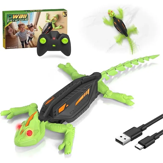 Robot de jucarie interactiv, lynker, Gecko Catarator de Perete, Aspiratie puternica, design simulat, rotatie 360°, ochi LED, distanta de control de la distanta de 8 m, Miscari flexibile, Cadou pentru Copii Baieti si Fete, 3 ani+, Verde/Negru