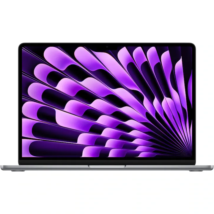 Laptop Apple MacBook Air 13.6'' cu procesor Apple M3, 8 nuclee CPU si 10 nuclee GPU, 16GB, 1TB, Space Grey, Tastatura Internationala