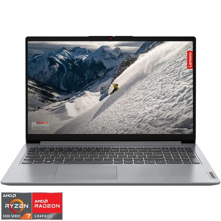 Laptop Lenovo IdeaPad 1 15ALC7 cu procesor AMD Ryzen™ 7 5700U pana la 4.3GHz, 15.6" Full HD, 16GB DDR4, 1TB SSD, AMD Radeon™ Graphics, No OS, Cloud Grey