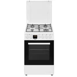 Aragaz electric / gaz Samus SM563AENS, 4 arzatoare pe gaz, cuptor electric, 7 functii, grill, ventilator, timer digital, latime 50 cm, alb