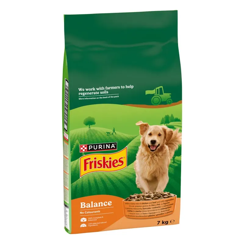 Hrana uscata pentru caini adulti Purina Friskies Balance, vita, pui si legume, 7 kg