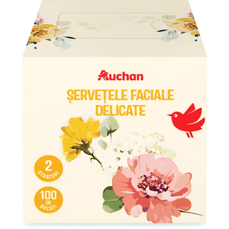 Servetele faciale Auchan, 2 straturi, 100 bucati