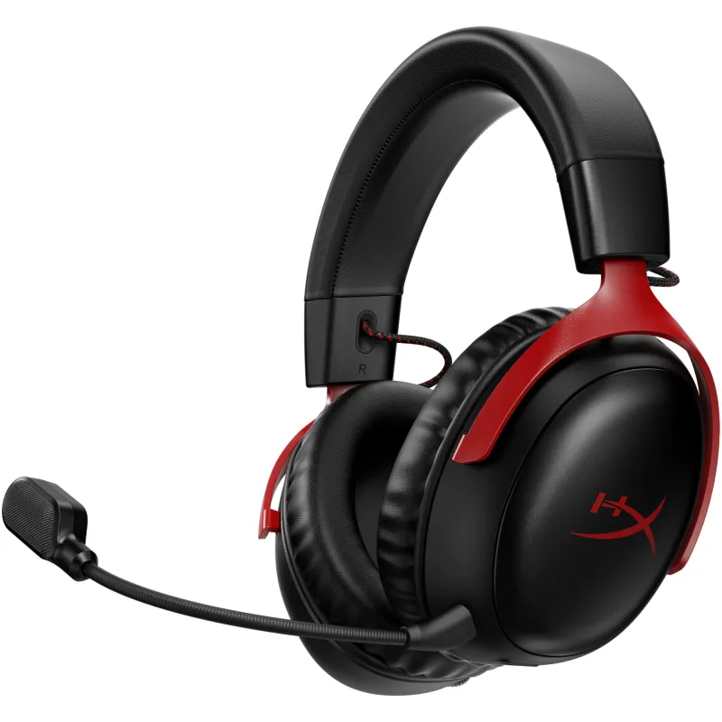 Casti gaming wireless HyperX Cloud III, DTS Headphone:X Spatial Audio, 2.4GHz, autonomie pana la 120 de ore, spuma cu memorie, microfon 10mm metal mesh si noise cancelling, PC/PS5/PS4/Switch, rosu/negru
