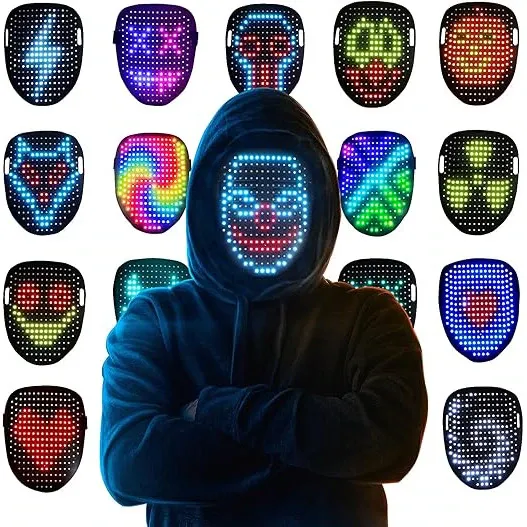 Masca iluminata cu senzor de miscare LED — O masca dinamica si cool, care isi transforma fata, cu 50 de modele LED unice. Accepta interactiunea prin gesturi. Culoare: Negru. Durata de viata a bateriei: 8-10 ore. Reincarcabila prin USB. Echipata cu 234 de