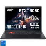 Gaming Acer Nitro Lite 16 NL16-71G-751G cu procesor Intel® Core™ i7-13620H pana la 4.90 GHz, 16'', WUXGA, IPS, 165Hz, 16GB DDR5 RAM, 512GB SSD, NVIDIA® GeForce RTX™ 3050 6GB GDDR6, No OS, Shale Black