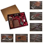 Set cadou pentru barbati, Axroad Mall, 6 piese, Design confortabil, Include Ceasuri, ochelari de soare, curele, portofel, pix si breloc, Pentru tatal, barbatii, fiul, prietenul si colegul dvs, Piele, Maro