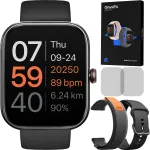 Ceas smartwatch, Qualtec by Koppel®, inteligent, fitness, sport, rezistent apa, functie smart numarat pasi, unisex, notificari, ecran 1.91", wireless, apelare Bluetooth 5.3, microfon HD, monitorizare somn, limba romana, 2 bratari incluse, OmniFit, negru