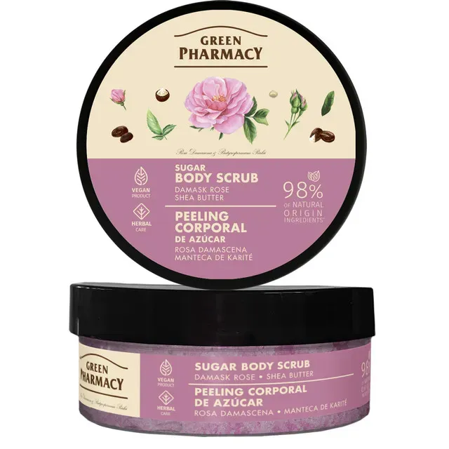 Scrub de corp Green Pharmacy Trandafir Damask si unt de shea, 225 ml