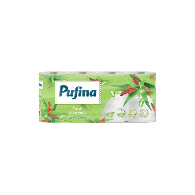 Hartie igienica Pufina Fresh Aloe Vera, 3 straturi, 8 role