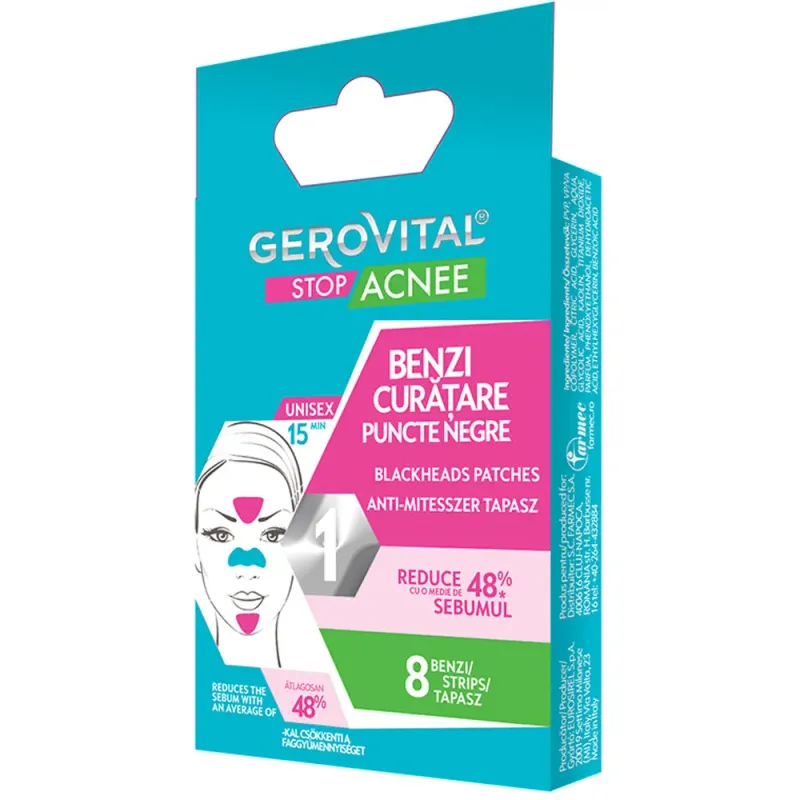 Benzi pentru curatarea punctelor negre Gerovital stop acnee, set 8 bucati