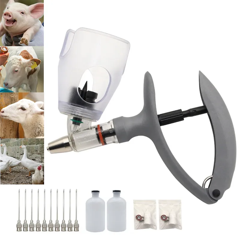Set de seringi veterinare continue, ZOUN, cu 10 ace reutilizabile din otel inoxidabil de calibru 9, 0,2-2 ml, potrivite pentru porci, bovine, ovine, gaini, rate