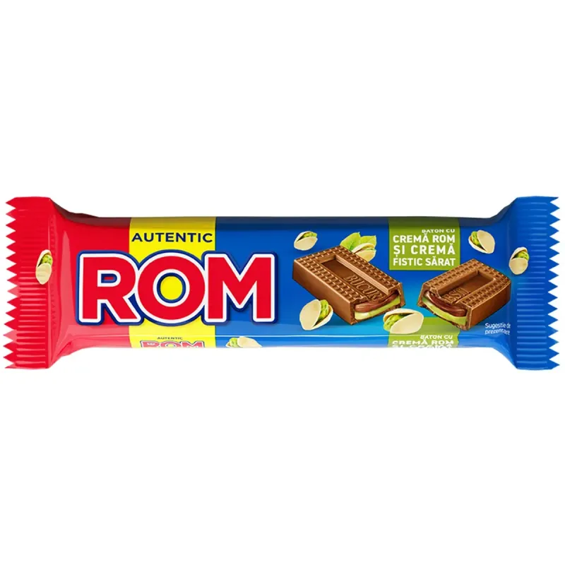 Baton de ciocolata cu crema de rom si fistic sarat Rom, 44.5 g