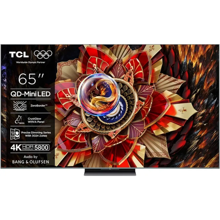 TCL QD-MiniLed 65C9K, 164 cm, Smart Google TV, 4K Ultra HD, 100Hz, Sunet Bang & Olufsen, Clasa E (Model 2025)