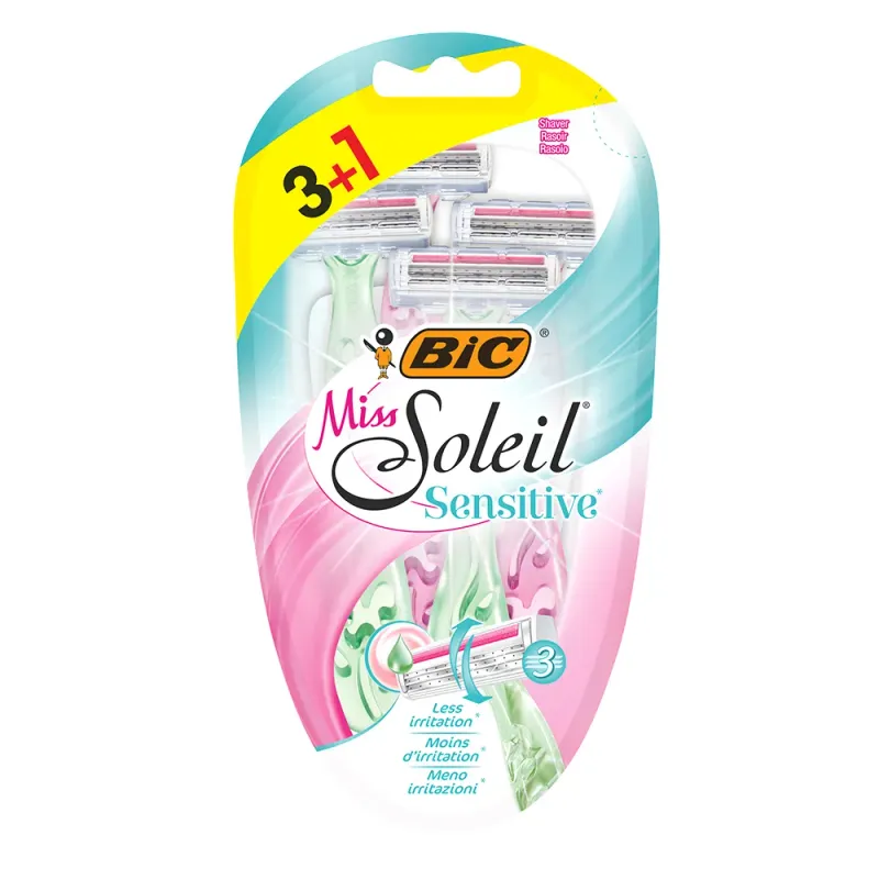 Aparat de ras dispozabil pentru femei BIC Miss Soleil Sensitive cu 3 lame, set 4 bucati