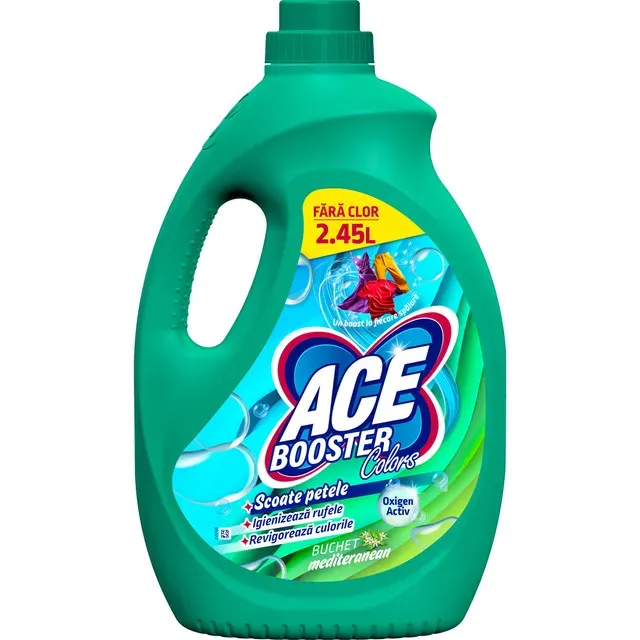 Solutie pentru indepartarea petelor Ace Booster Colors, fara clor, buchet mediteranean, 2.45 l