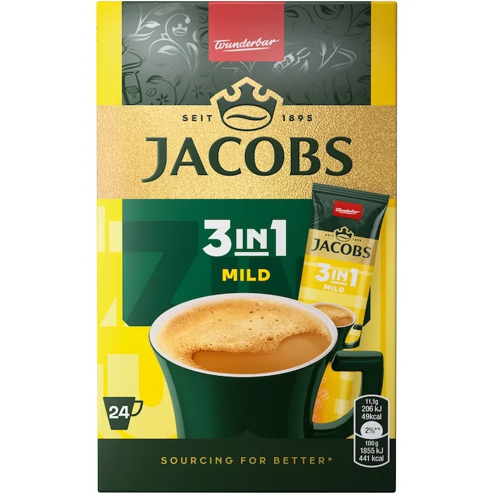 Cafea solubila Jacobs 3in1 Mild, 24 plicuri x 11,6 g