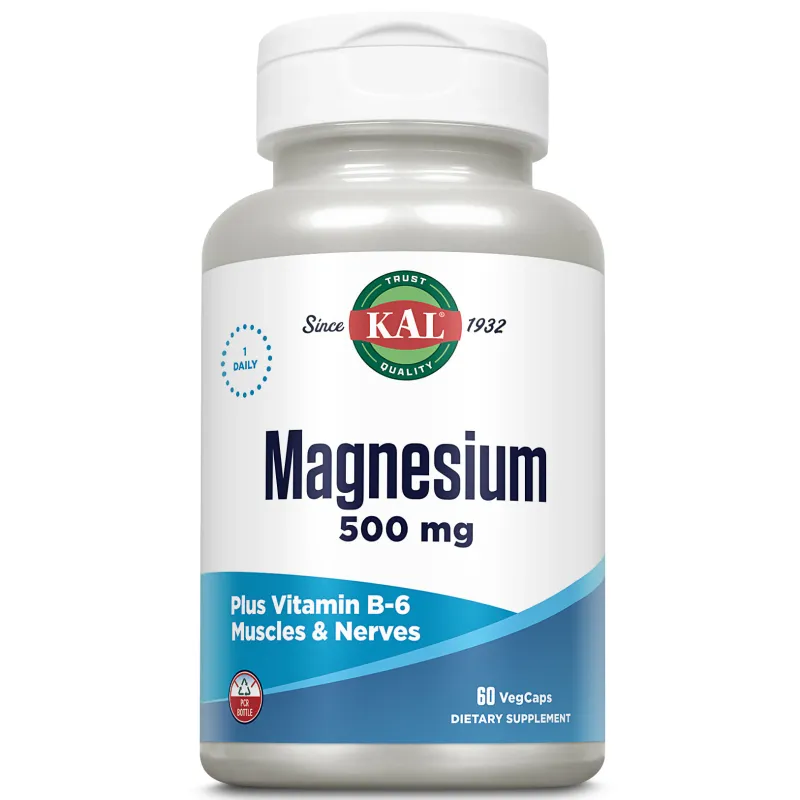 Magneziu cu 3 săruri de magneziu și vitamina B6, Magnesium 500mg, 60 capsule