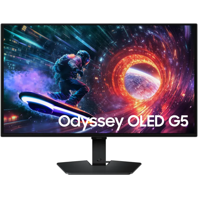Monitor Gaming Samsung Odyssey OLED G5 G50SF, 27", QHD (2560x1440), QD-OLED, 180Hz (DP), 144Hz (HDMI), 0.03ms (GTG), AMD FreeSync, NVIDIA G-Sync Compatible, HDR10, Virtual AIM Point, Quantum Dot Color, Flicker Free, HDMI, DisplayPort, Negru