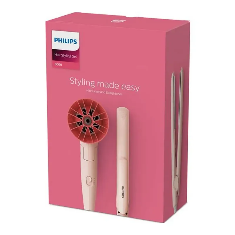 Set de coafat Philips BHP398/00, 1600 W, accesoriu Thermo Protect, 3 trepte de viteza/temperatura, roz