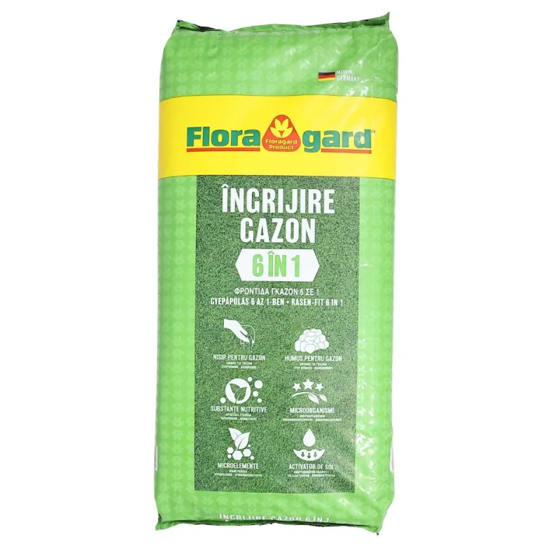 Pamant pentru gazon / substrat, Floragard, 6 in 1, 20 litri, turba si materiale vegetale