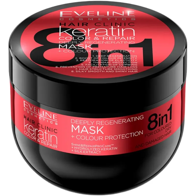 Masca de par Eveline Hair Clinic Keratin Colour Protection 8 in 1, 500 ml