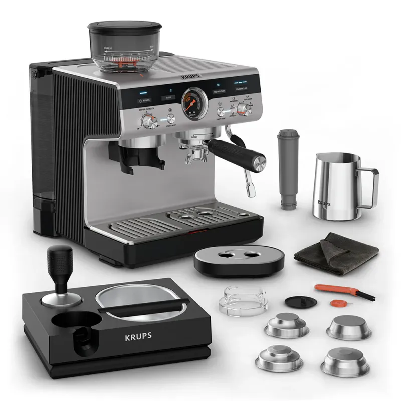 Espressor manual KRUPS Precision XP804T10, 3.5l, 15 bar, sistem Thermoblock, negru-argintiu