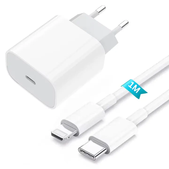 Incarcator Fast charge 20W, compatibil cu iPhone 14/13/12/11/Pro/Pro Max/iPad/AirPods, cablu de date Lightning, Alb
