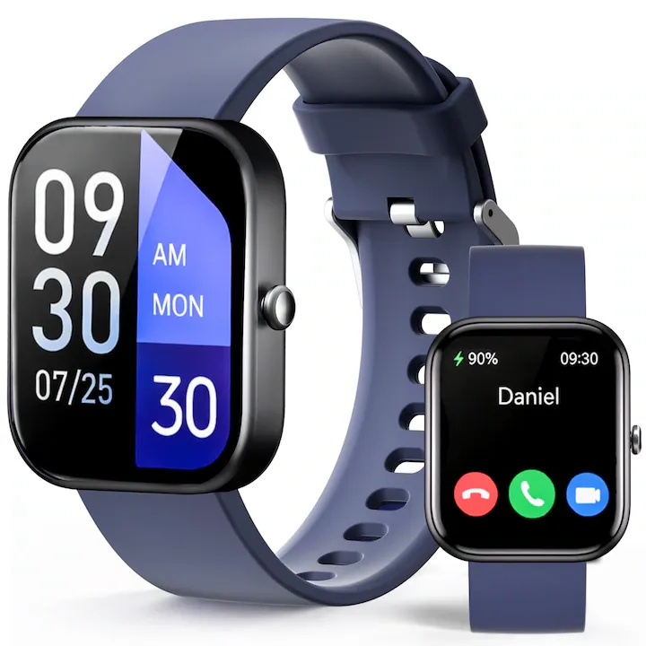 Ceas smartwatch, Smartwatch ROTTER®, Ecran LCD 1.69", Monitorizare Sanatate SMART, Ceas inteligent, Rezistenta IP67, Ceas Smartwatch fitness, Bratara sport, Apel Bluetooth/Notificari, Microfon HD, IPX4, Compatibil cu iOS & Android, Curea silicon, Albastru