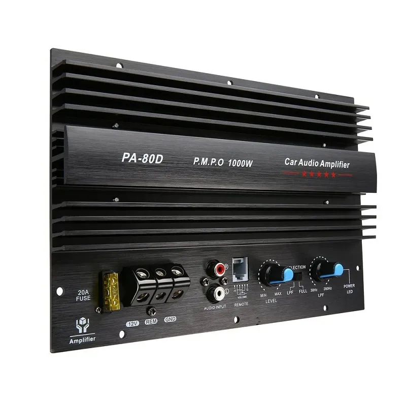 Amplificator subwoofer auto mono 1000W, AjieQaQ®, putere mare 12V, dimensiuni compacte 23.5x15.5cm, culoare negru, model nou 2026, pentru boxe auto si subwoofere, bass intens, upgrade sunet auto
