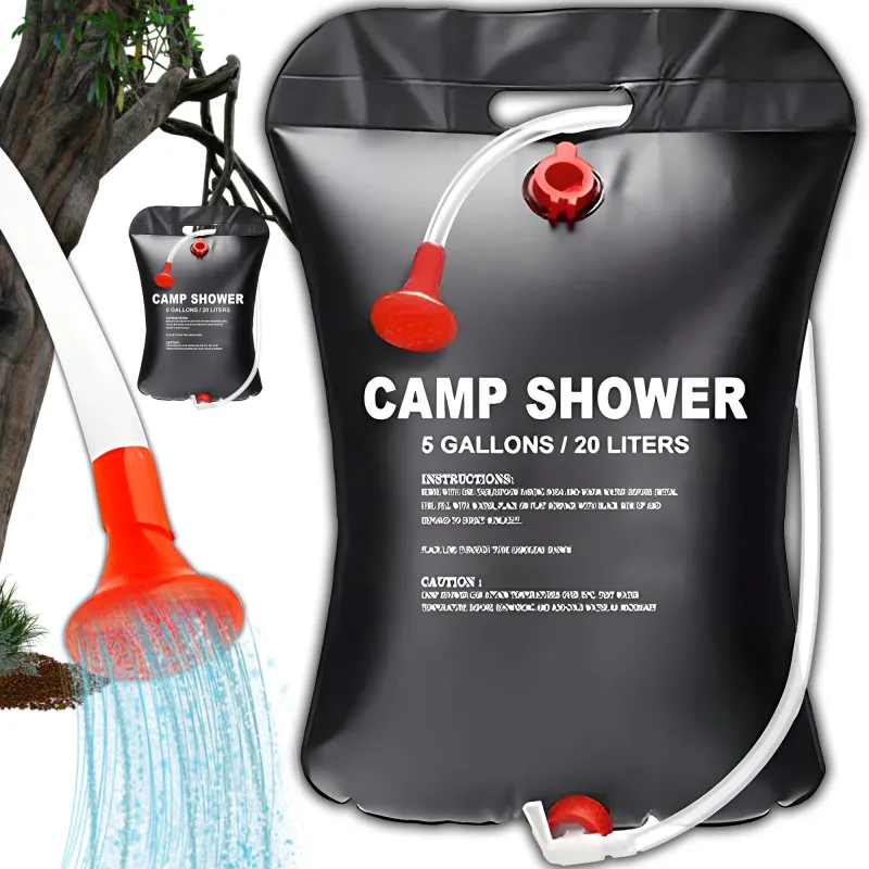Dus solar pentru camping, PVC, Capacitate 20L, Negru