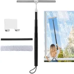 Racleta profesionala de geamuri, Stergator de parbriz retractabil, Racleta de geam pentru casa, kit de spalare a geamurilor 2 in 1 cu tija de extensie, racleta cu maner lung pentru dus, podea, gresie, perete, parbriz auto, 30, 5 cm latime, negru
